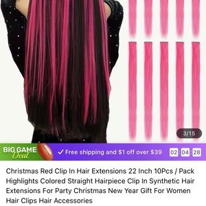 10 pc pink hair extensions 22 inch